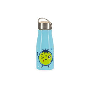 Niebieski bidon termiczny dla dzieci HELLO BILL! z przodu